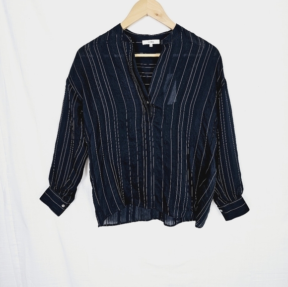 NWT Vince Drape Striped Pullover Blouse In Coastal Blue - Picture 3 of 8